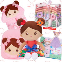 Cargar imagen en el visor de la galería, Personalized Doll, Backpack, Blanket and Cloth Book Bundle for 0-4 Years Old