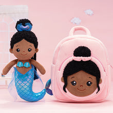 Indlæs billede til gallerivisning Personalized Deep Skin Tone Mermaid Plush Doll + Backpack