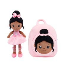 Afbeelding in Gallery-weergave laden, Personalized Deep Skin Tone Plush Nevaeh Pink Doll + Backpack