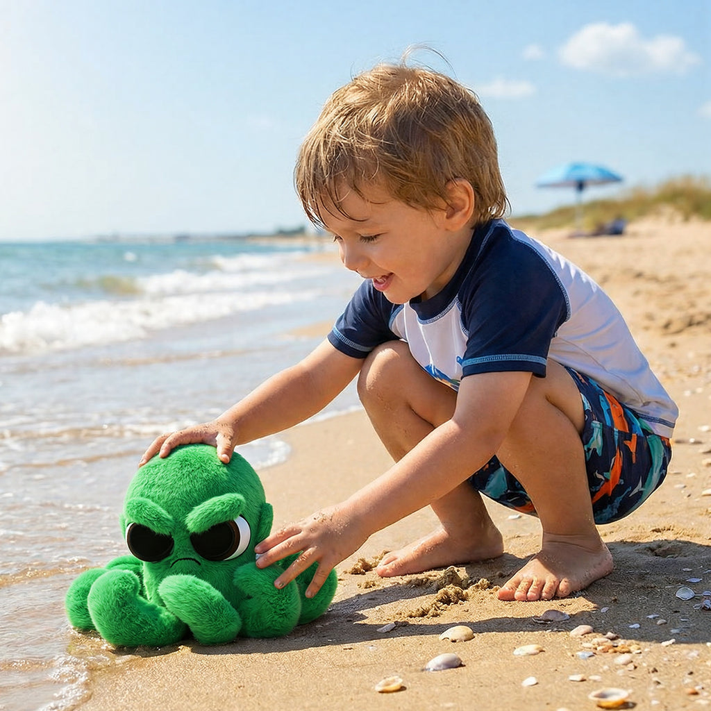 Soft Fur Green Octopus Plush Stuffed Animal Toy 7.5 Inch