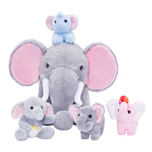 Cargar imagen en el visor de la galería, Elephant Mommy Stuffed Animal Plush Toy Set with 4 Babies