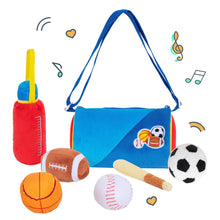 Load image into Gallery viewer, Personalized Baby&#39;s First Sports Bag Plush Playset Sound Toy Gift Set