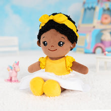 Cargar imagen en el visor de la galería, Personalized Yellow Deep Skin Tone Plush Baby Girl Doll