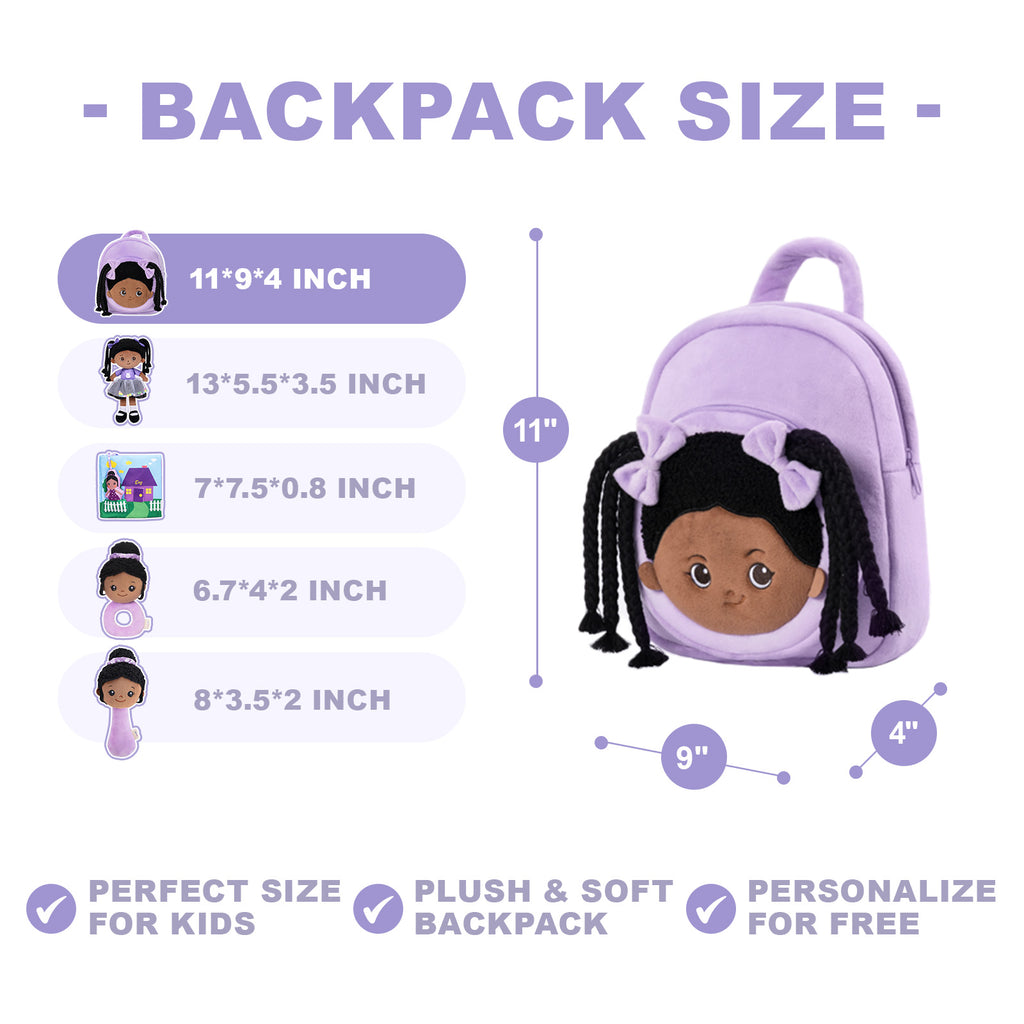 Personalized Purple Deep Skin Tone Plush Ash Doll + Backpack