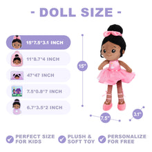 Afbeelding in Gallery-weergave laden, Personalized Deep Skin Tone Plush Nevaeh Pink Doll + Backpack