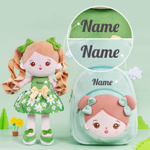 Indlæs billede til gallerivisning Personalized Green Floral Dress With Braid Plush Baby Girl Doll