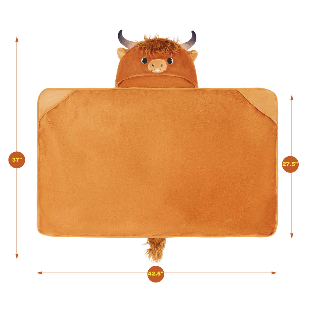 Scottish Highland Cow Cattle Wearable Hooded Blanket for Kid