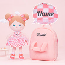 Load image into Gallery viewer, Personalized Pink Plaid Skirt Blue Eyes Girl Plush Doll