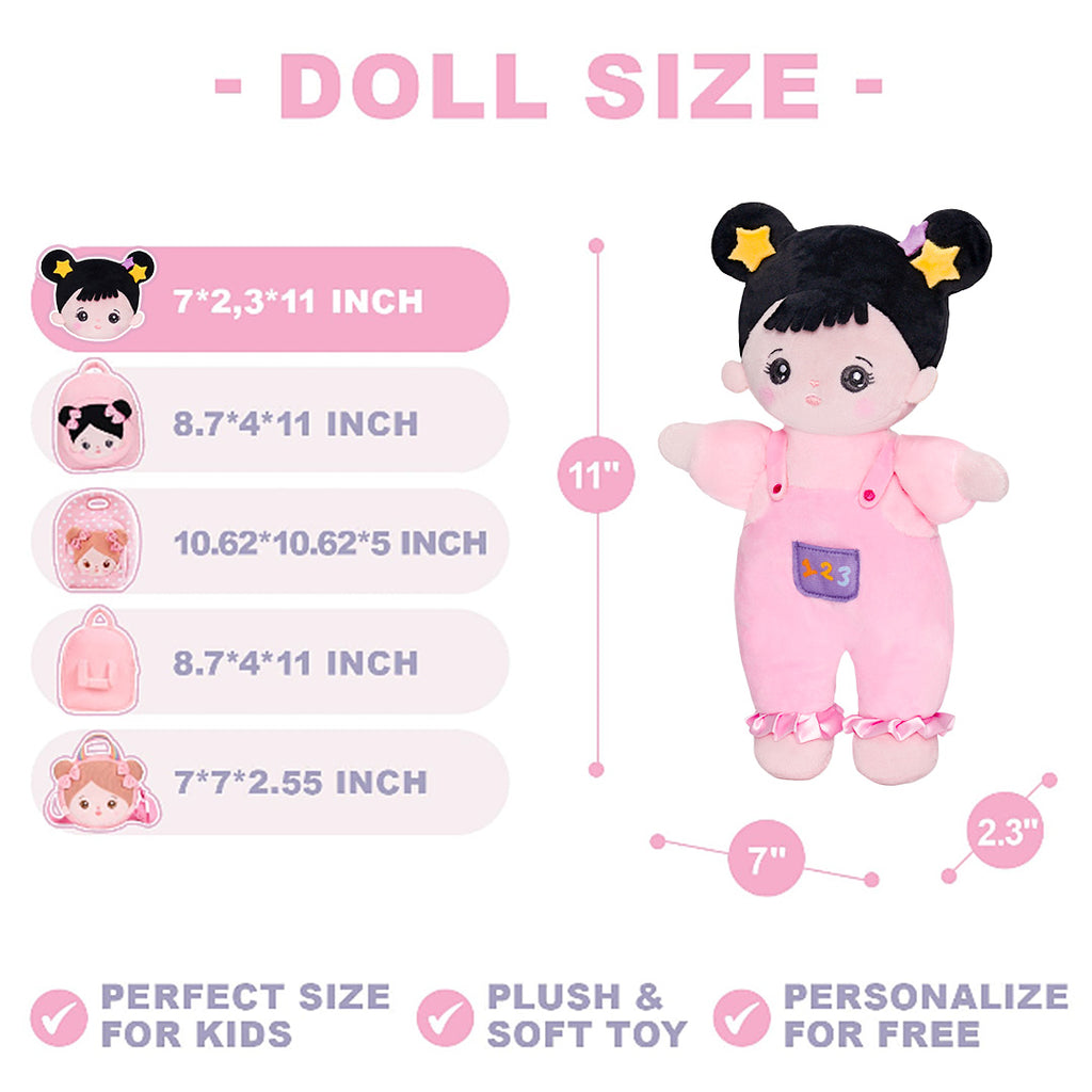 Personalized Black Hair Mini Plush Baby Girl Doll