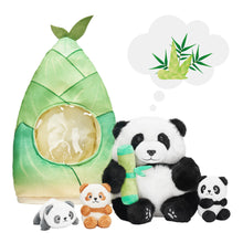 Charger l&#39;image dans la galerie, Plush Stuffed Panda Mommy with 3 Babies in Bamboo Bag Set