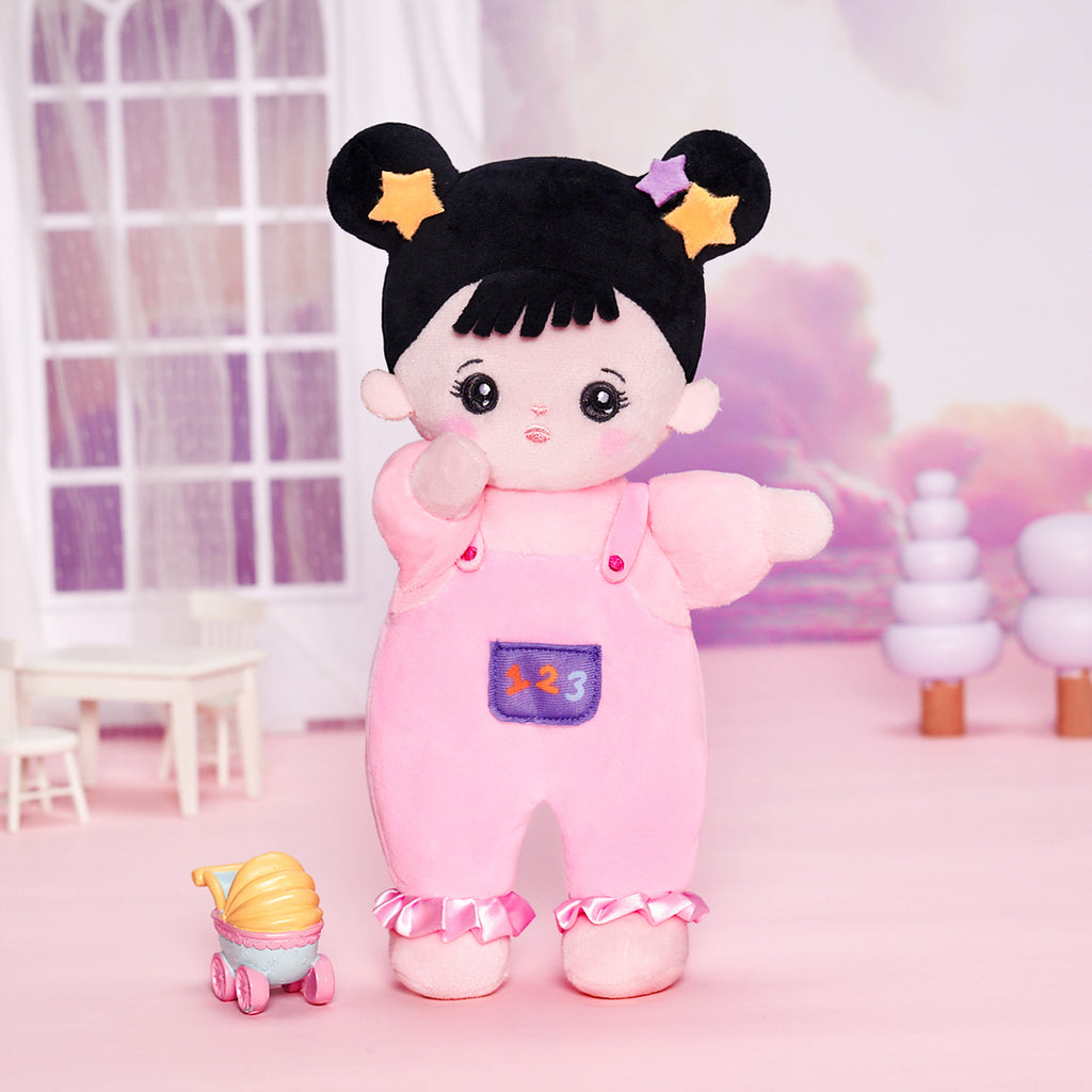 Personalized Black Hair Mini Plush Rag Baby Doll & Gift Set