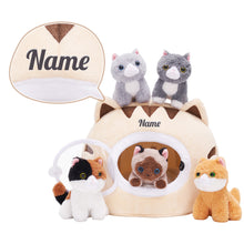 Cargar imagen en el visor de la galería, Personalized Cute Plush Cat House Set with 5 Kitties