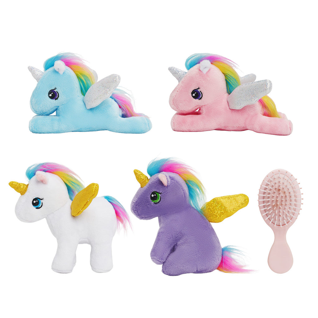 Rapunzelcorn Rainbow Hair Unicorn Mommy Stuffed Animal with 4 Babies Unicorn Inside