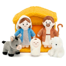 Indlæs billede til gallerivisning Soft Nativity Playset - Plush Manger with Holy Family &amp; Animals