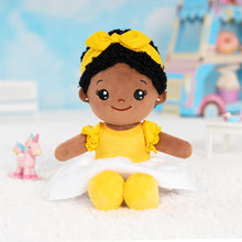 Indlæs billede til gallerivisning Personalized Yellow Deep Skin Tone Plush Baby Girl Doll