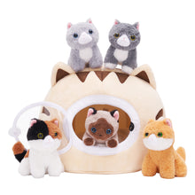 Cargar imagen en el visor de la galería, Personalized Cute Plush Cat House Set with 5 Kitties