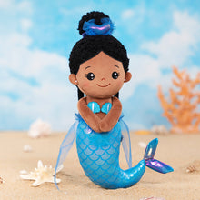 Load image into Gallery viewer, Personalized Deep Skin Tone Fantasy Mermaid Plush Baby Girl Doll