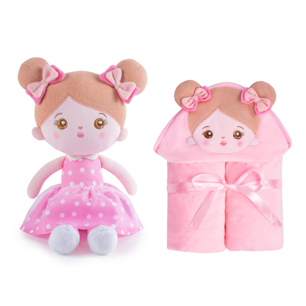 Personalized Doll and 35 Inch Soft Baby Blanket Combo