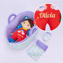 Laden Sie das Bild in den Galerie-Viewer, Personalized 10 Inches Baby Girl Doll with Bassinet Role Play Toy