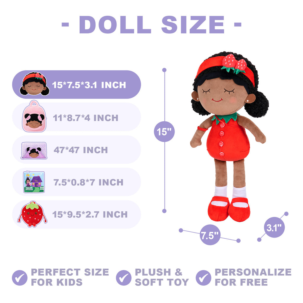 Bambola di fragola rossa personalizzata con tono della pelle profonda