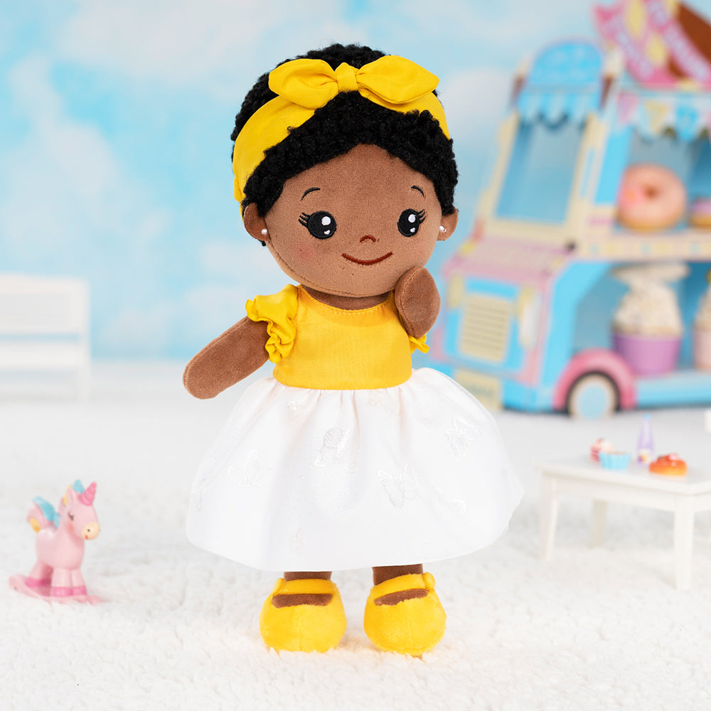 Personalized Yellow Deep Skin Tone Plush Baby Girl Doll