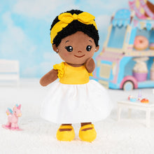 Laden Sie das Bild in den Galerie-Viewer, Personalized Yellow Deep Skin Tone Plush Baby Girl Doll