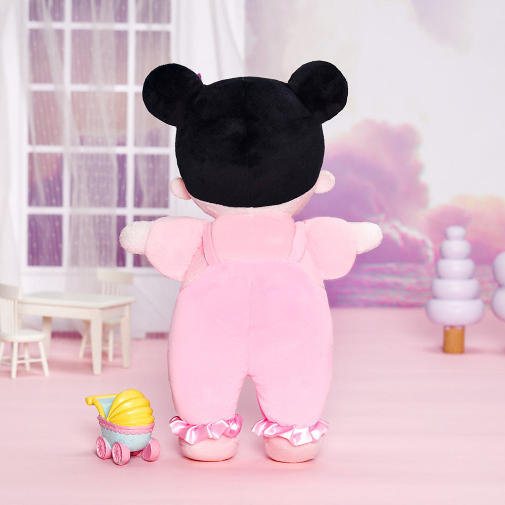 Mini muñeca de niña de peluche de pelo negro personalizada