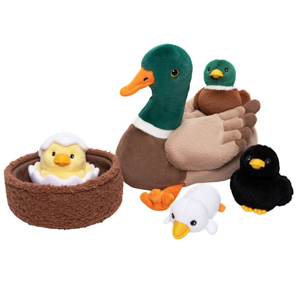 Duck Family, Duck Nest Plush Toy With 4 Little Ducklings Inside