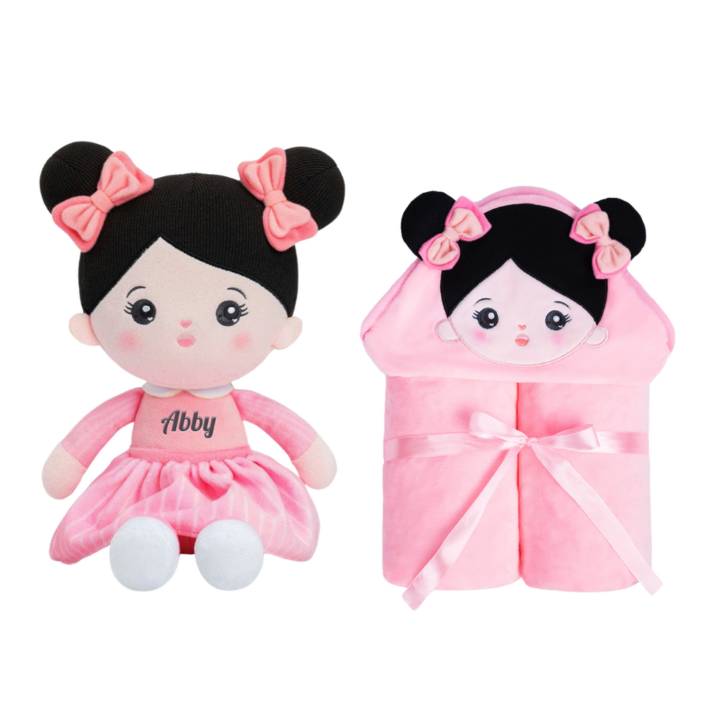 Personalized Doll and 35 Inch Soft Baby Blanket Combo