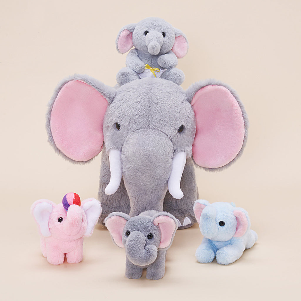 Elephant Mommy Stuffed Animal Plush Toy Set with 4 Babies