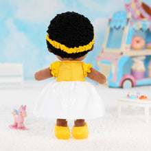Laden Sie das Bild in den Galerie-Viewer, Personalized Yellow Deep Skin Tone Plush Baby Girl Doll