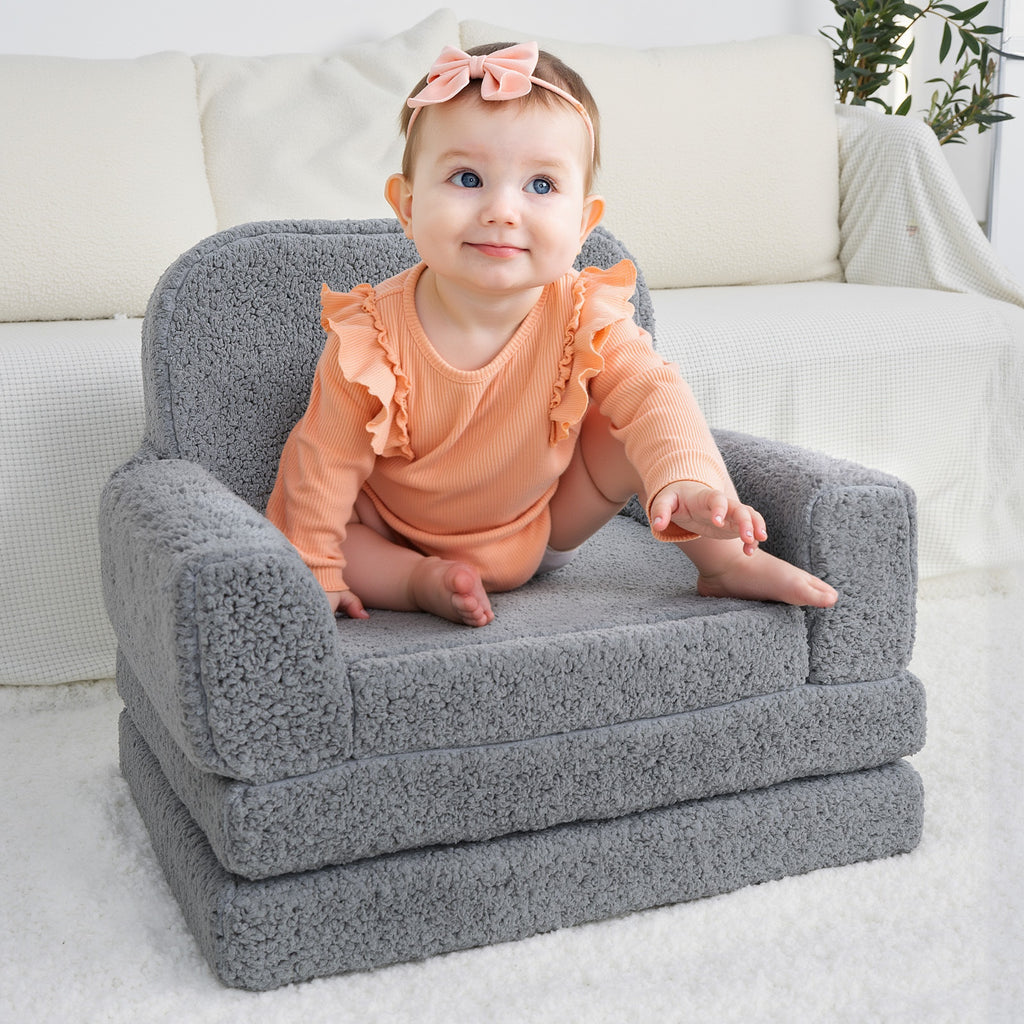 Grey Cashmere Tri-fold Couch Sofa for Kids