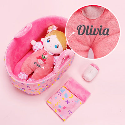 Personalized 10 Inches Baby Girl Doll with Bassinet Role Play Toy