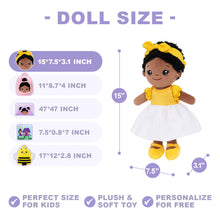 Indlæs billede til gallerivisning Personalized Deep Skin Tone Plush Nevaeh Yellow Doll + Backpack