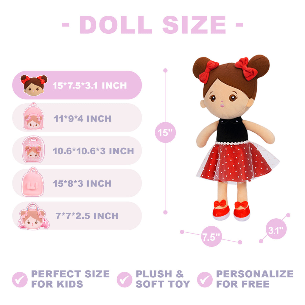 Personalized Red Dress Deep Skin Girl Doll + Backpack
