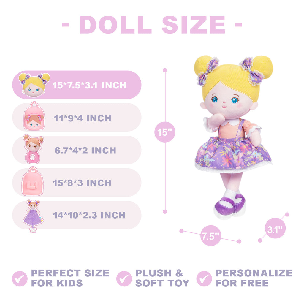 Personalized Purple Floral Dress Girl Doll + Backpack