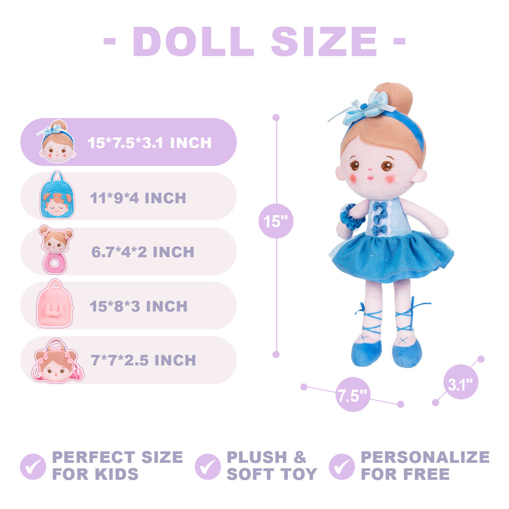 Personalized Abby Blue Girl Plush Doll + Backpack