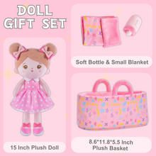 Indlæs billede til gallerivisning Personalized Abby Pink Girl Doll + Cloth Basket Gift Set