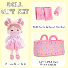 Ladda upp bild till gallerivisning, Personalized Pink Rabbit Girl Doll + Cloth Basket Gift Set