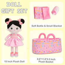 Load image into Gallery viewer, Personalized Black Hair Girl Doll + Cloth Basket Gift Set