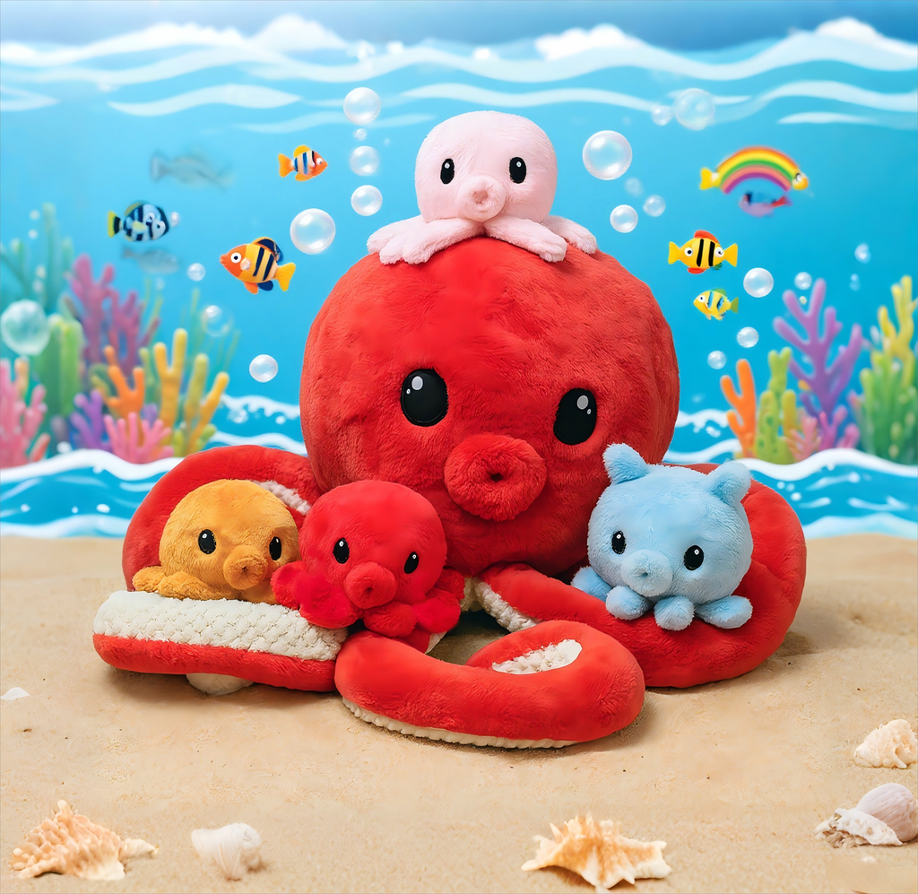 Octopus Stuffed Animal with 4 Baby Octopuses Inside