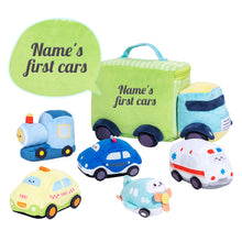 Laden Sie das Bild in den Galerie-Viewer, Personalized Baby&#39;s First Cars Sensory Toy Plush Playset