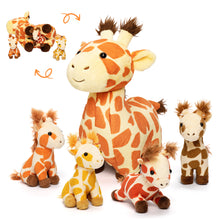 Cargar imagen en el visor de la galería, Giraffe Mommy with 4 Babies Plush Stuffed Animal Set