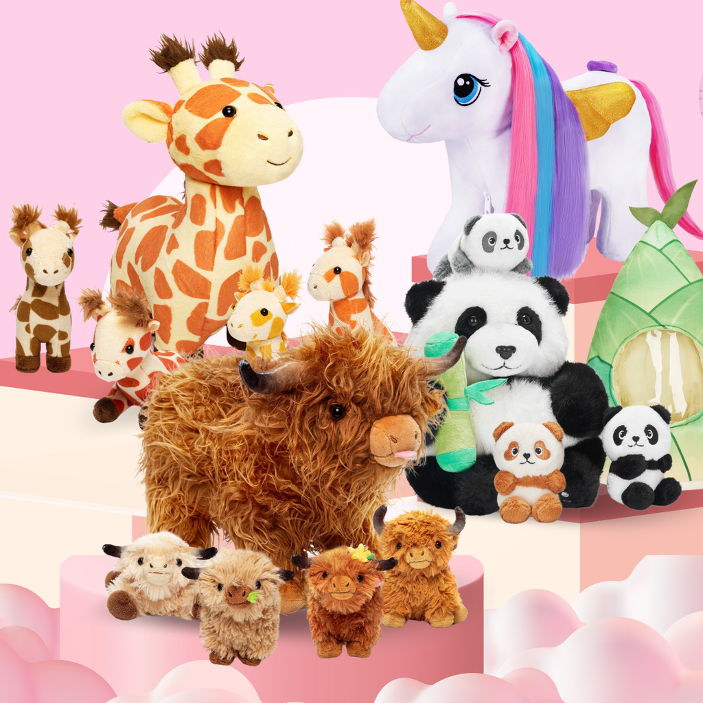 Plush Stuffed Animal Mommy with 4 Babies - 8 Themes