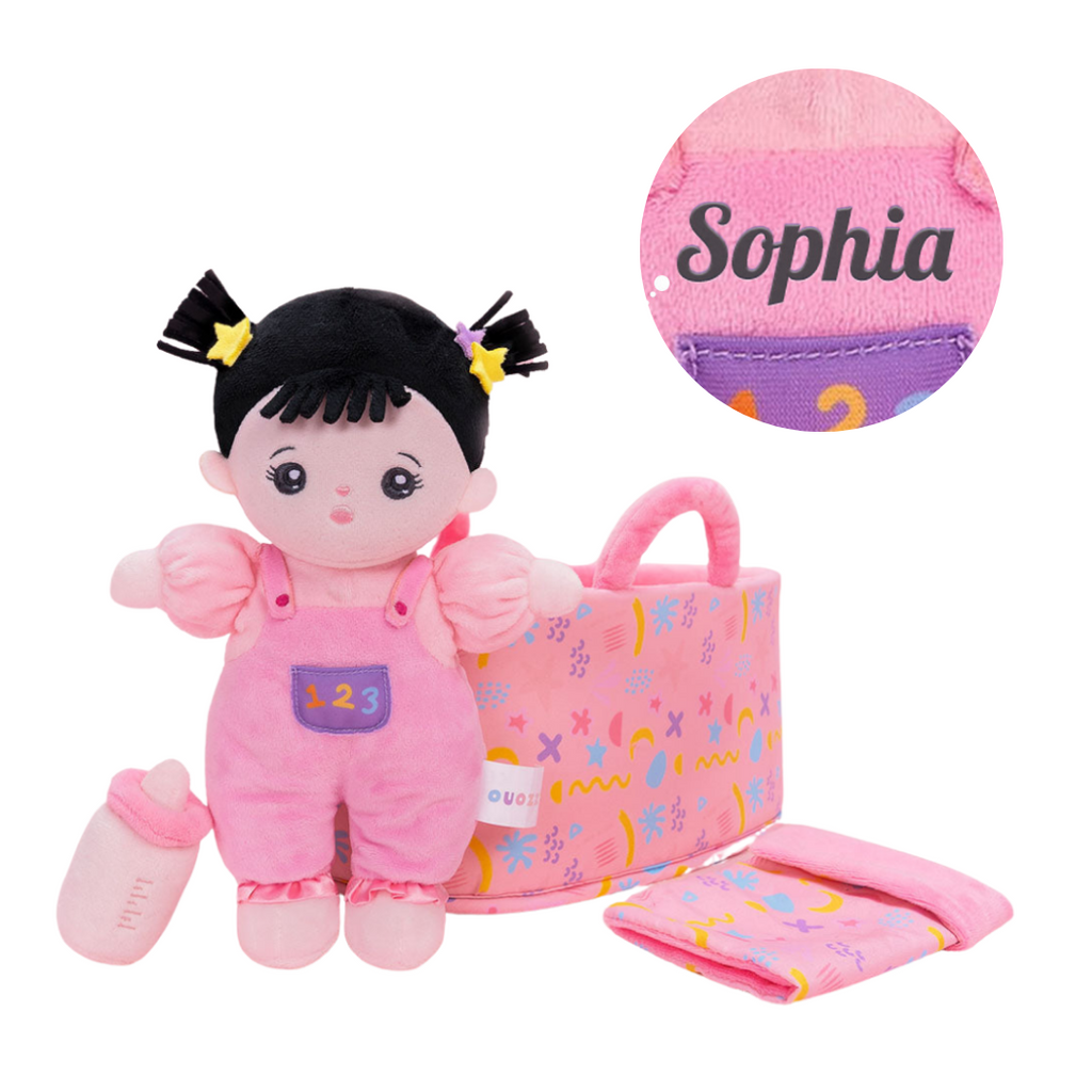 Personalized 10 Inch Plush Girl Doll Bassinet Gift Set