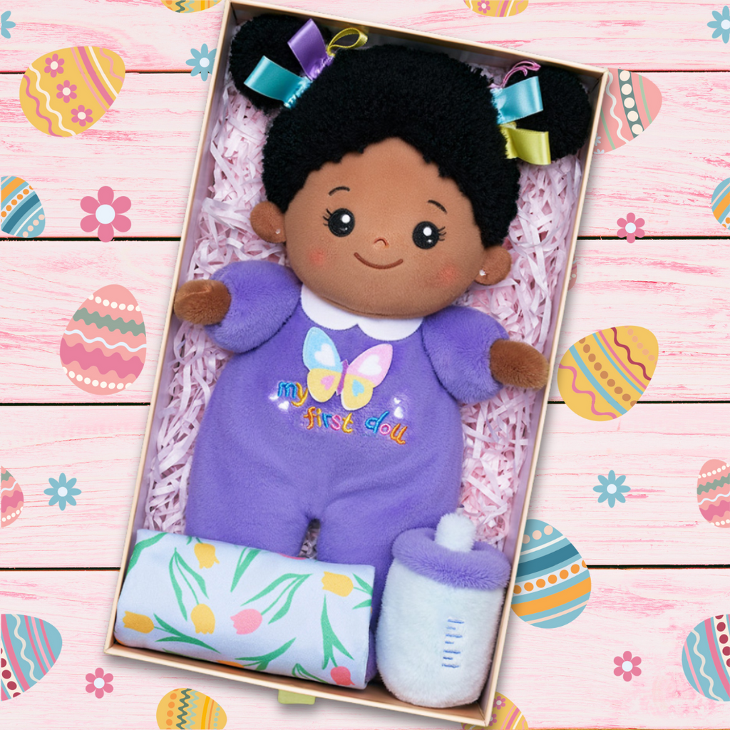 Easter Gift Box Plush Baby Girl Doll with Bottle Blanket