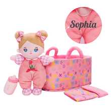 Laden Sie das Bild in den Galerie-Viewer, Personalized 10 Inch Plush Girl Doll Bassinet Gift Set