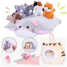 Laden Sie das Bild in den Galerie-Viewer, Personalized Cute Plush Cat House Toy Set with 5 Kittens