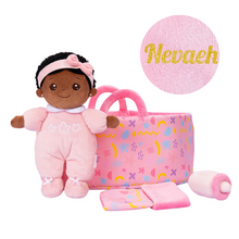 Load image into Gallery viewer, Personalized 10 Inch Plush Girl Doll Bassinet Gift Set