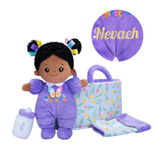 Laden Sie das Bild in den Galerie-Viewer, Personalized 10 Inch Plush Girl Doll Bassinet Gift Set
